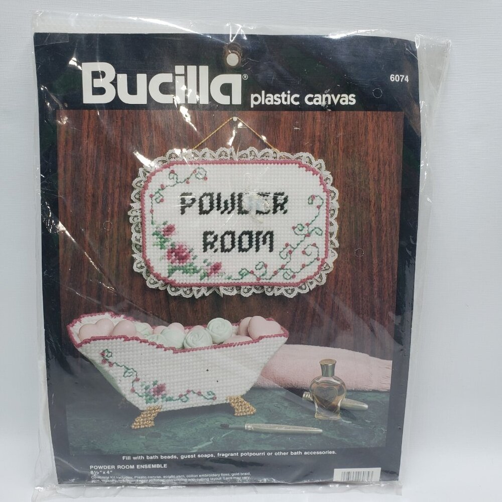 Bucilla Plastic Canvas Kit Powder Room Bathroom Kit Number 6074 1990 Vintage